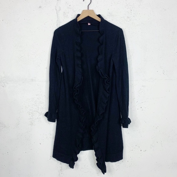 Lilly Pulitzer Sweaters - Lilly Pulitzer Black Ruffle Trim Tiered Cardigan Sweater Size Small